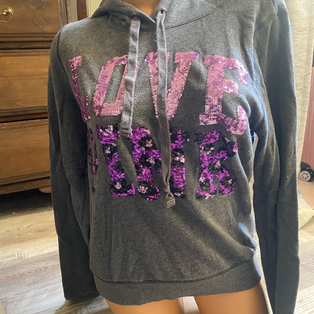 VS PINK sequin hoodie size Large. GUC